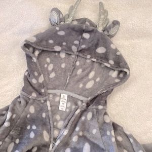 Sleep justice Plush zip-front reindeer hooded Footless Pajamas girls size 12